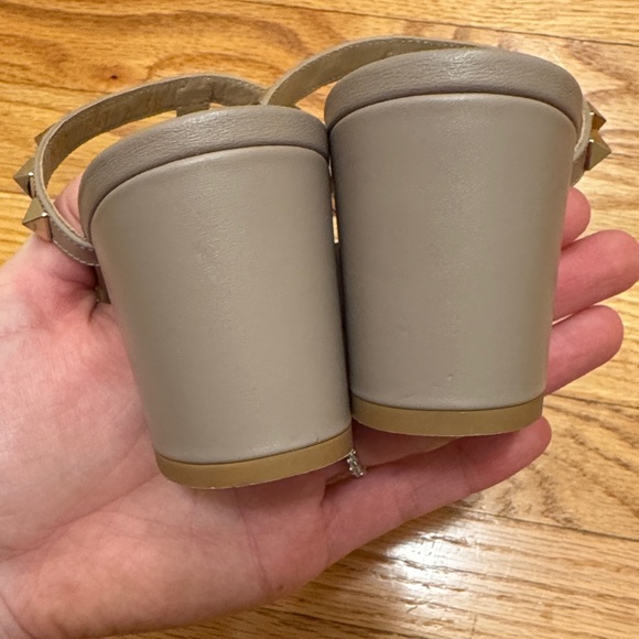 Valentino Taupe Leather Rockstud Block Heel Mules - Picture 4 of 6